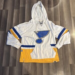 St. Louis Blues Hoodie Mens Large CCM NHL Sweatshirt Logo STL Retro Drawstrings